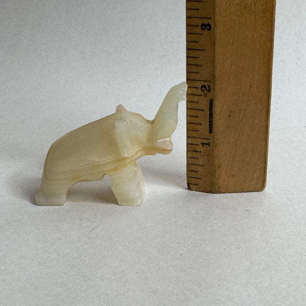 Carved Stone Elephant Figurine Small Yellow Cream‎ Onyx Lucky Charm